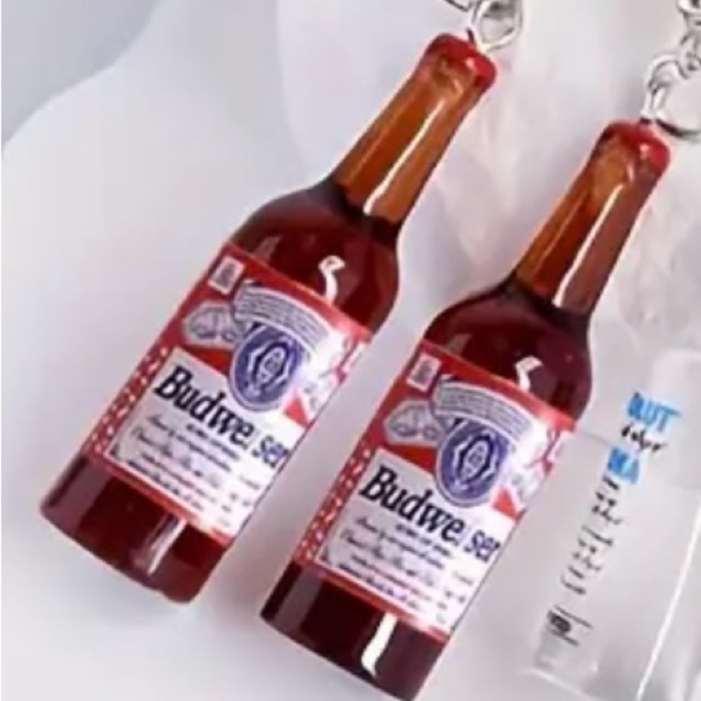 Earrings, Budweiser Beer Bottle Dangle Earrings, NIP